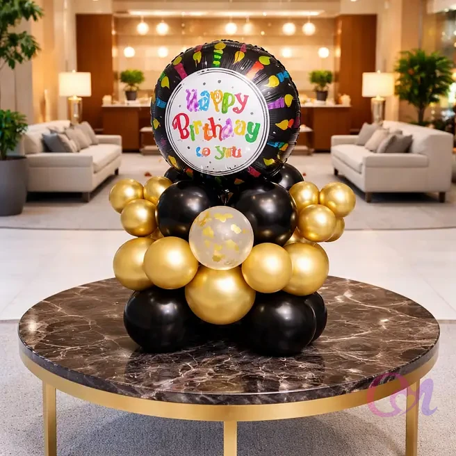 Midnight Gold Birthday Balloon Decor