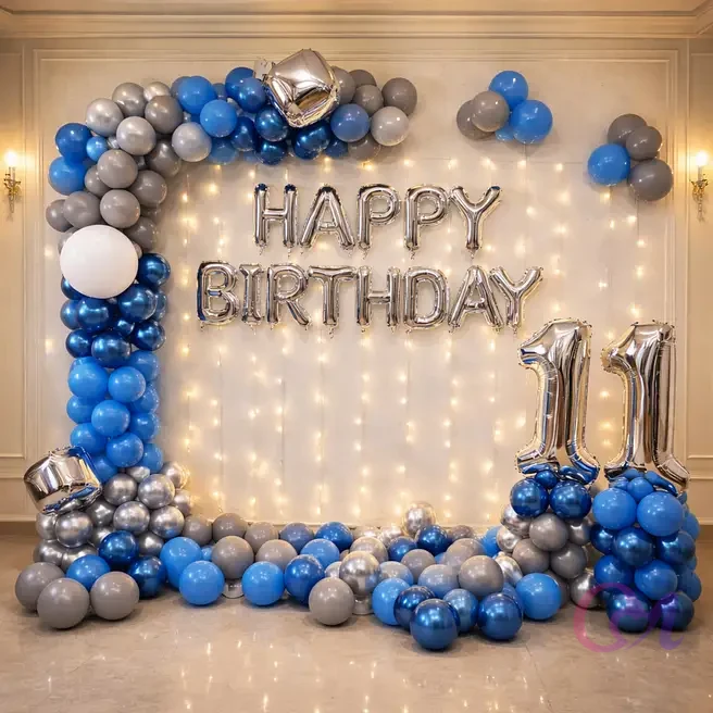 Blue & Silver Birthday Balloon Decoration