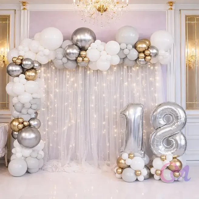 White Gold Silver Milestone Balloon Decor
