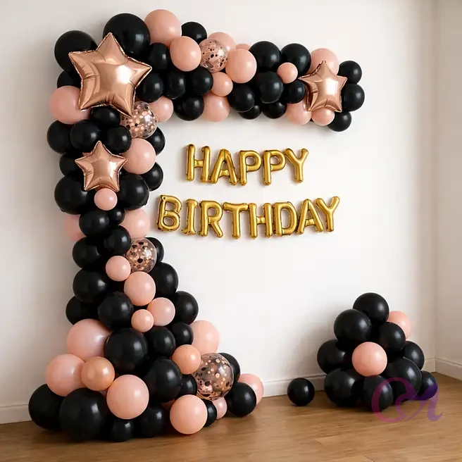 Elegant Black N Peach Birthday Balloon Decor image 4