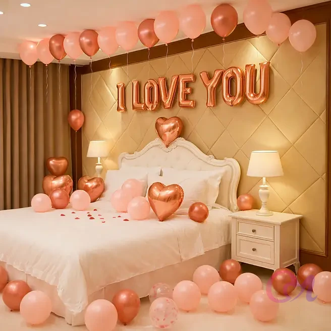 Romantic Anniversary Bedroom Balloon Decor image 3